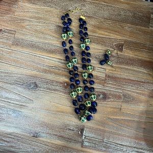 Emerald Green and Sapphire Blue Necklace and Earring Set